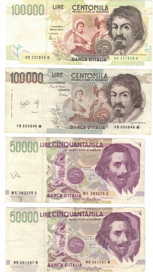 obverse: Repubblica Italiana. Lotto  di 4 pezzi da 100.000 e da 50.000 Lire. 