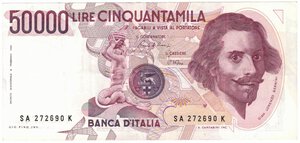 obverse: Repubblica Italiana. 50.000 lire Bernini 1°Tipo. 1984. 
