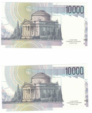 reverse: Repubblica Italiana. 10.000 Lire Alessandro Volta. Lotto di 2 Banconote. Serie Consecutiva. 