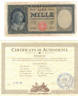 obverse: Repubblica Italiana. 1.000 Lire Italia Medusa. 
