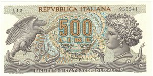 obverse: Repubblica Italiana. 500 lire Aretusa. 