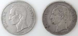 obverse: Venezuela. Bolivar. Lotto di 2 monete. Ag. 