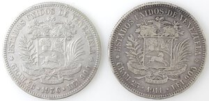 reverse: Venezuela. Bolivar. Lotto di 2 monete. Ag. 