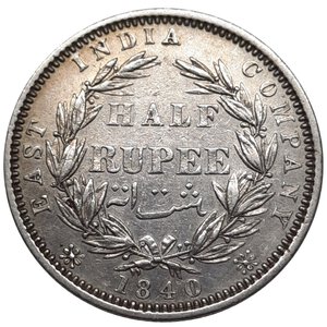 reverse: EAST INDIA COMPANY. Victoria queen, 1/2 Rupee argento 1840  ,BB/SPL