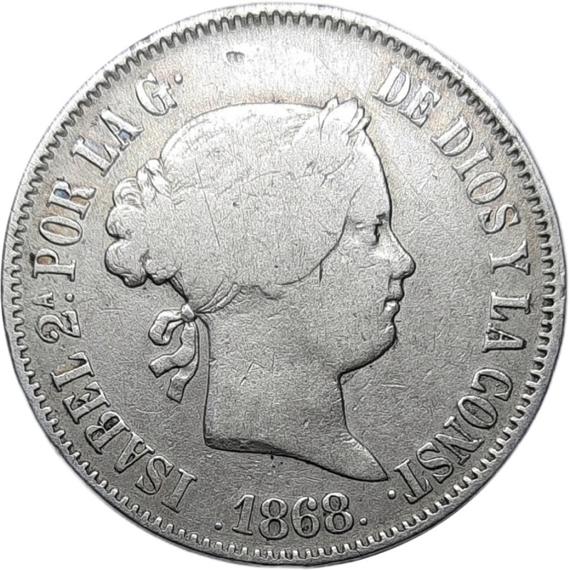 reverse: FILIPPINE.Isabella ,50 centavos de Peso, argento,1868, BB