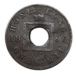 reverse: HONG KONG. 1 Mil 1866, MB Piegata, Rara