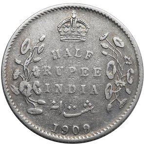 reverse: INDIA, Edward VII, Half Rupee argento 1909, BB