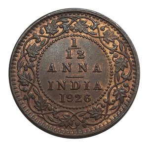 reverse: INDIA, George V,  1/12 anna 1926, SPL Tracce rosse