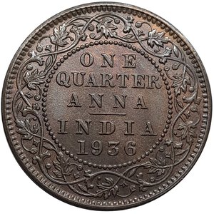 reverse: INDIA, George V,  Quarter anna 1936, FDC Tracce rosse