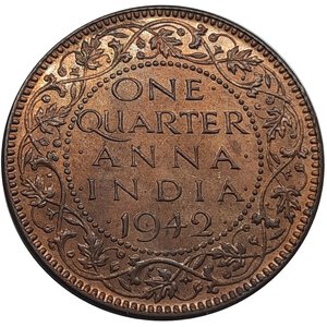 reverse: INDIA, George VI,  Quarter anna 1942, FDC 