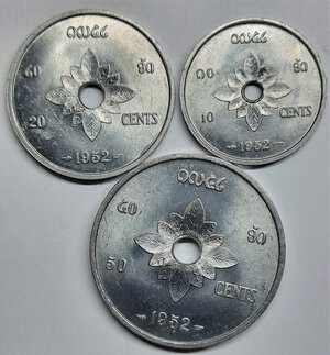 obverse: LAOS. 3 monete 10-20-50 Cents 1952 FDC/Qfdc