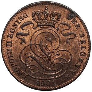 obverse: BELGIO. Leopold II, 1 centime 1901 FDC Rosso, macchie