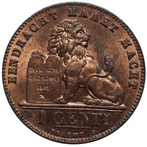 reverse: BELGIO. Leopold II, 1 centime 1901 FDC Rosso, macchie