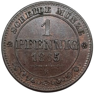 obverse: GERMANIA, Sachsen , 1 pfennig 1865 B,  SPL+/Qfdc Tracce rosse