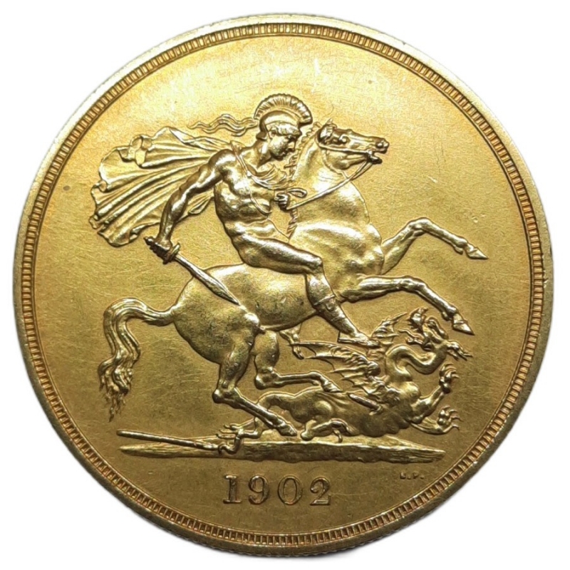 obverse: GRAN BRETAGNA. Edward VII, 5 Sterline oro 1902 SPL tracce di pulizia, MONETA RARA