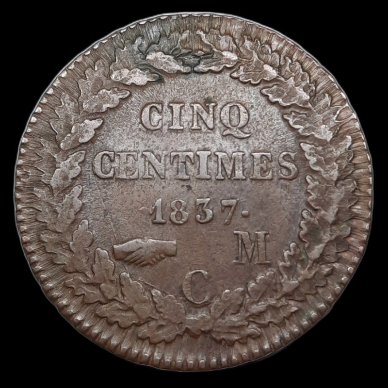 obverse: MONACO.Honore V, 5 Centimes 1837 BB