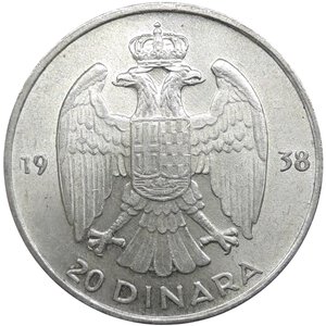 reverse: SERBIA. 20 Dinara argento 1938 Qfdc