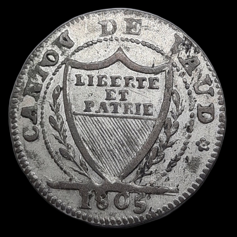reverse: SVIZZERA, cantone di Vaud, 1 Batz 1805, bella argentatura BB/SPL 