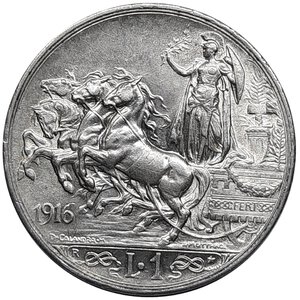 obverse: Vittorio Emanuele III, 1 Lira  Quadriga argento 1916 SPL+/qFDC