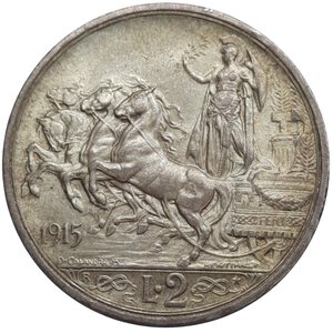 obverse: Vittorio Emanuele III, 2 Lire  Quadriga argento 1915 SPL+/qFDC