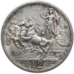 obverse: Vittorio Emanuele III, 2 Lire  Quadriga argento 1916 SPL