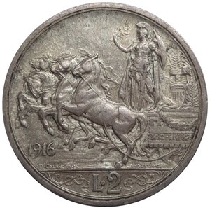 obverse: Vittorio Emanuele III, 2 Lire  Quadriga argento 1916 SPL++ patina