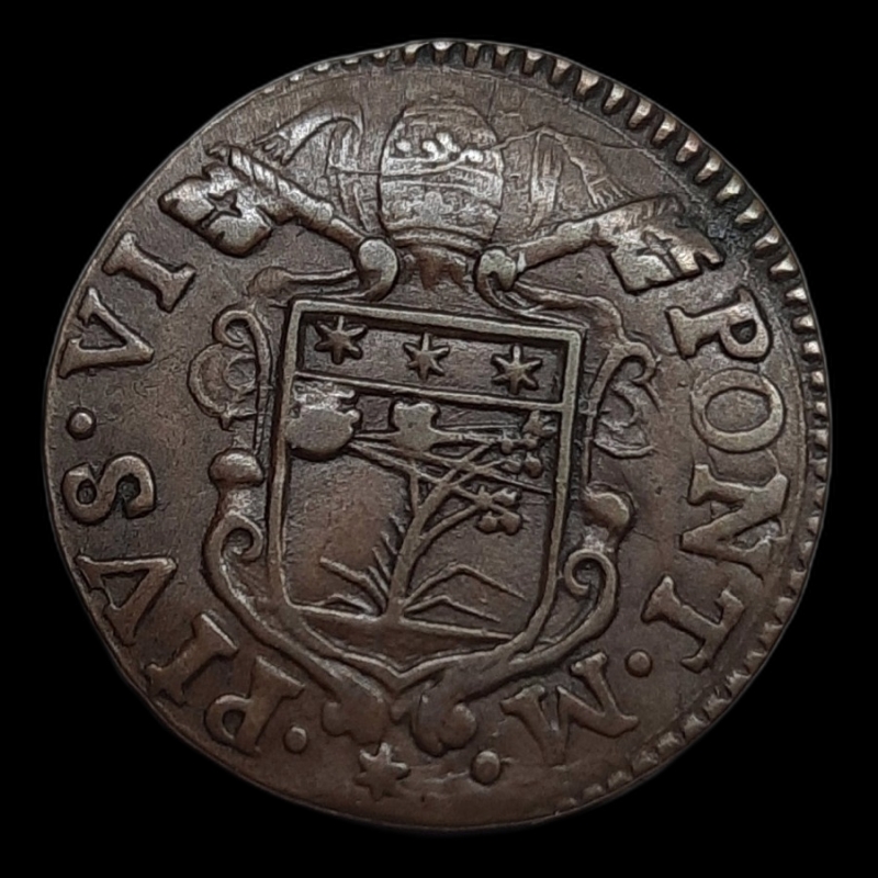 reverse: BOLOGNA, Stato Pontificio Pio VI (1775-1799) Quattrino 1784 RARA, BB/SPL, Piega ma bei rilievi