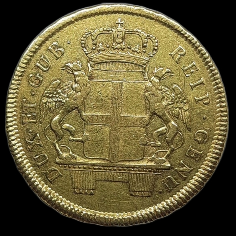 obverse: GENOVA. Dogi Biennali III Fase(1637 - 1797) , 48 Lire oro 1796, BB++,mancanza metallo sulla vergine