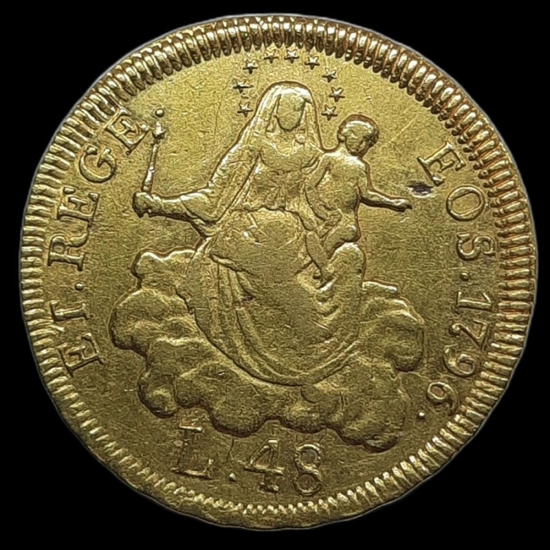 reverse: GENOVA. Dogi Biennali III Fase(1637 - 1797) , 48 Lire oro 1796, BB++,mancanza metallo sulla vergine