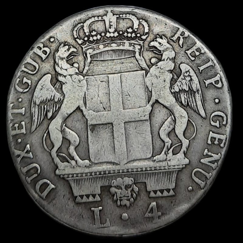 obverse: GENOVA. Dogi Biennali III Fase(1637 - 1797) , 4 Lire argento 1795 ,Qbb