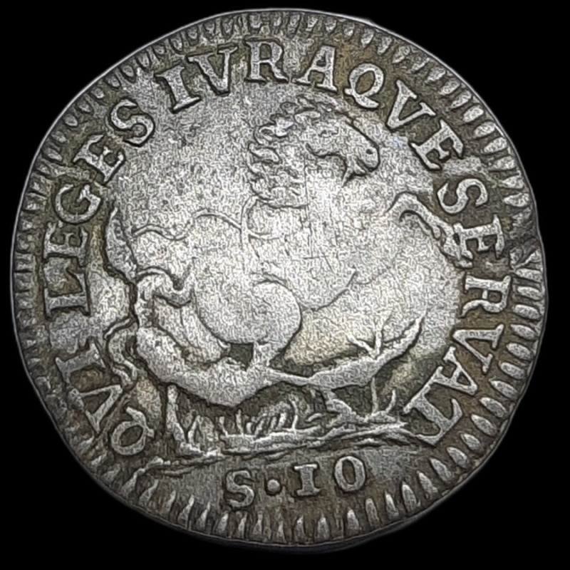 reverse: MANTOVA. Ferdinando Carlo Gonzaga , Cavallotto 10 soldi 1702 BB/SPL