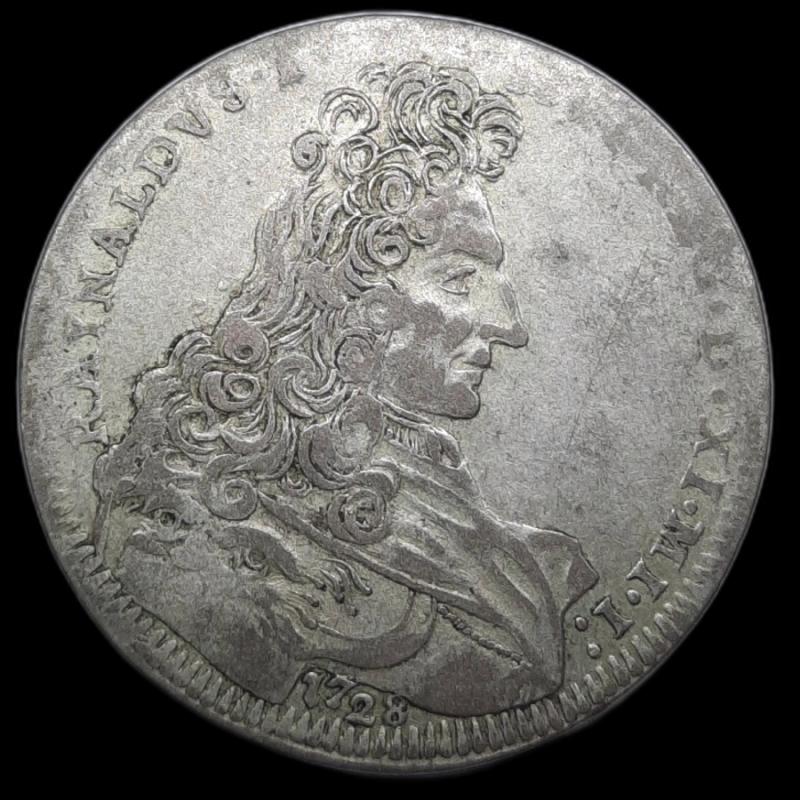 reverse: MODENA. Rinaldo d Este (1706-1737) Mezzo ducato con S.Contardo seduto 1728  Qbb