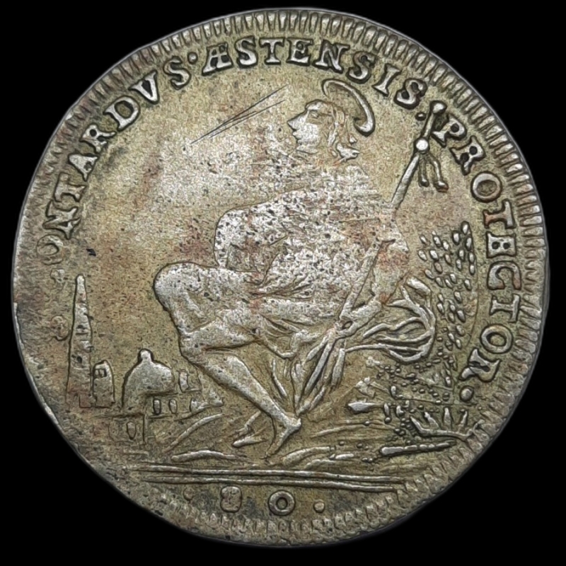 obverse: MODENA. Rinaldo d Este (1706-1737) Mezzo ducato con S.Contardo seduto 1732 BB/SPL Graffi di conio