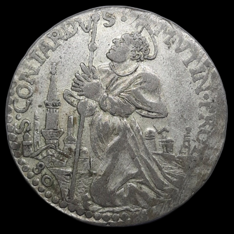 obverse: MODENA. Rinaldo d Este (1706-1737) Mezzo ducato con Santo genuflesso , rif MIR 831/1, Qbb