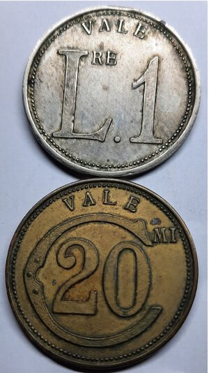 obverse: Coppia Gettoni . 1 lira e 20 Centesimi AL  Diam.30,5 mm