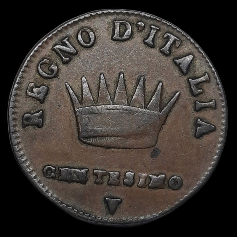 obverse: NAPOLEONE .Imperatore d Italia, 1 Centesimo 1810 zecca V, Cifra 1 su 0, BB/SPL