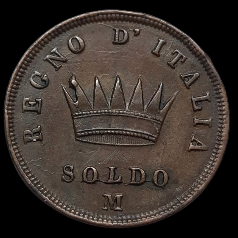 obverse: NAPOLEONE .Imperatore d Italia, 1 Soldo 1813 zecca M, SPL