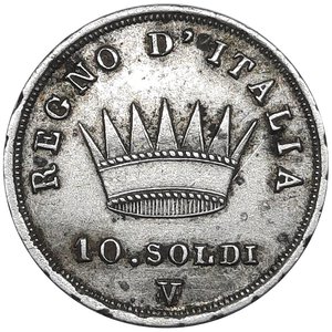 obverse: NAPOLEONE .Imperatore d Italia, 10 Soldi argento 1812 zecca V,  V su M , BB++