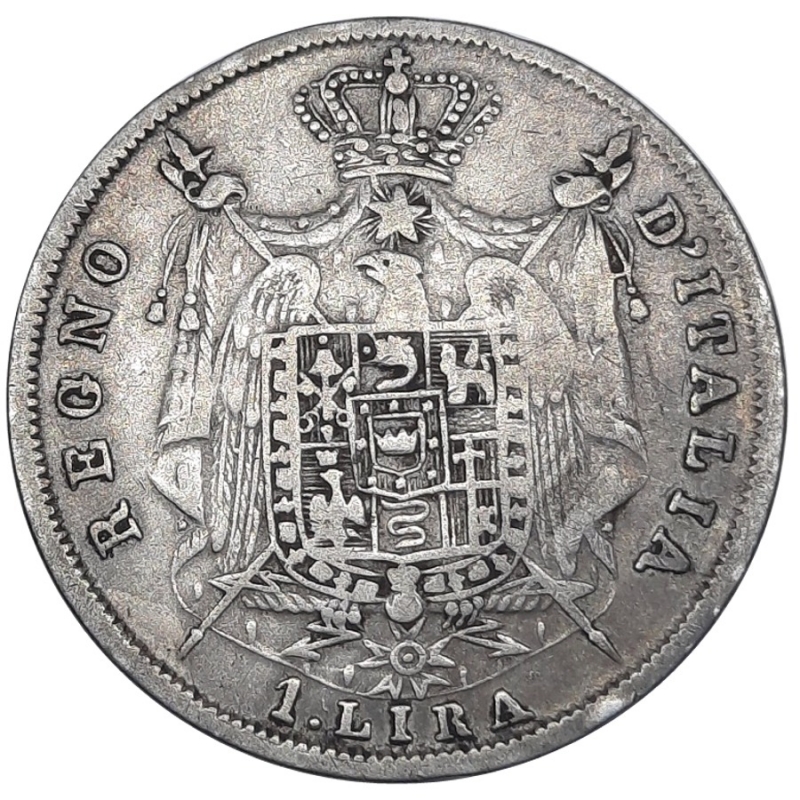 obverse: NAPOLEONE .Imperatore d Italia, 1 Lira argento 1811 zecca B,  B su M , Cifra 1 su 0,Puntali aguzzi  ,BB+