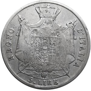 obverse: NAPOLEONE .Imperatore d Italia, 5 lire argento 1813 zecca M,  Bordo incuso,
 puntali aguzzi, Qbb