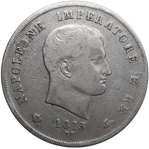 reverse: NAPOLEONE .Imperatore d Italia, 5 lire argento 1813 zecca M,  Bordo incuso,
 puntali aguzzi, Qbb