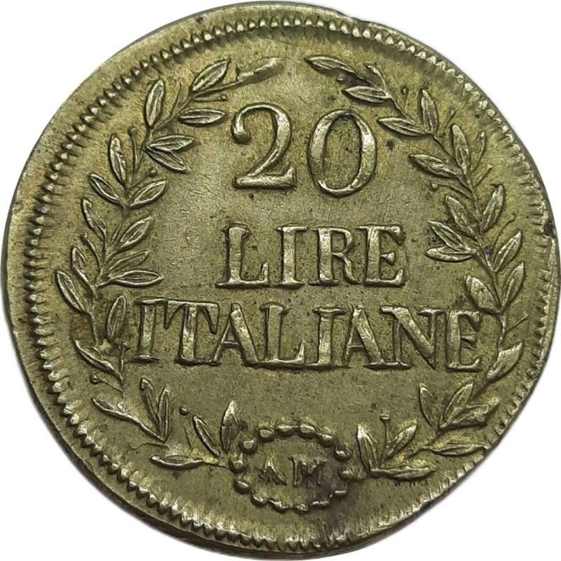 obverse: Peso Monetale. 20 Lire italiane 