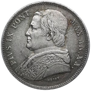 reverse: STATO PONTIFICIO, Pio IX , 20 Baiocchi argento 1865, BB/SPL