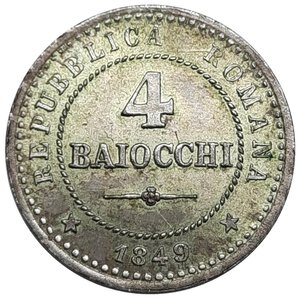 obverse: REPUBBLICA ROMANA, 4 baiocchi 1849 FDC/Qfdc Eccezionale