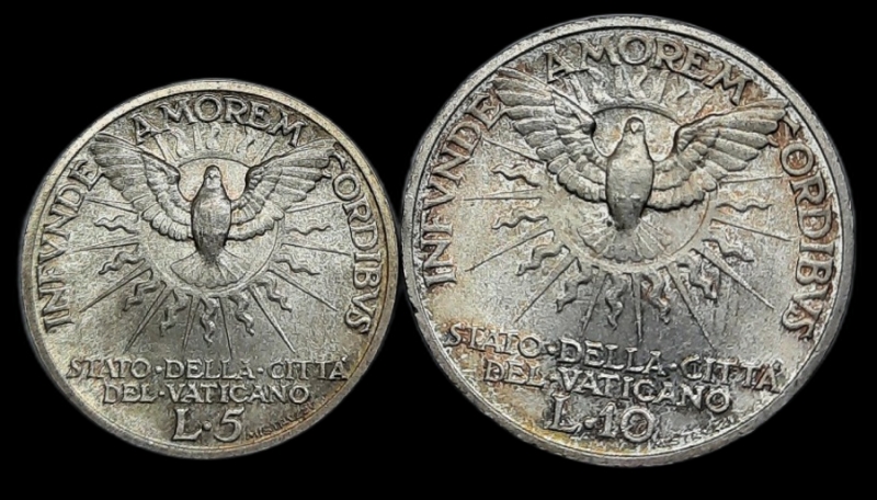 obverse: Coppia 5-10 Lire Sede Vacante  1939  argento Mediamente Qfdc