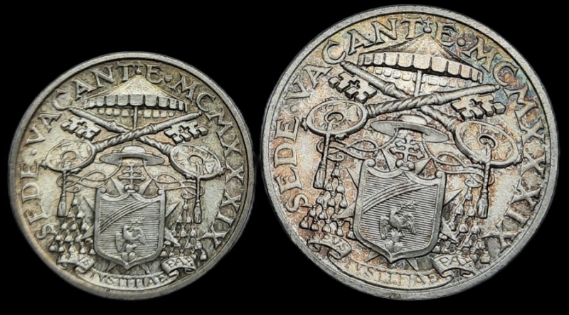 reverse: Coppia 5-10 Lire Sede Vacante  1939  argento Mediamente Qfdc