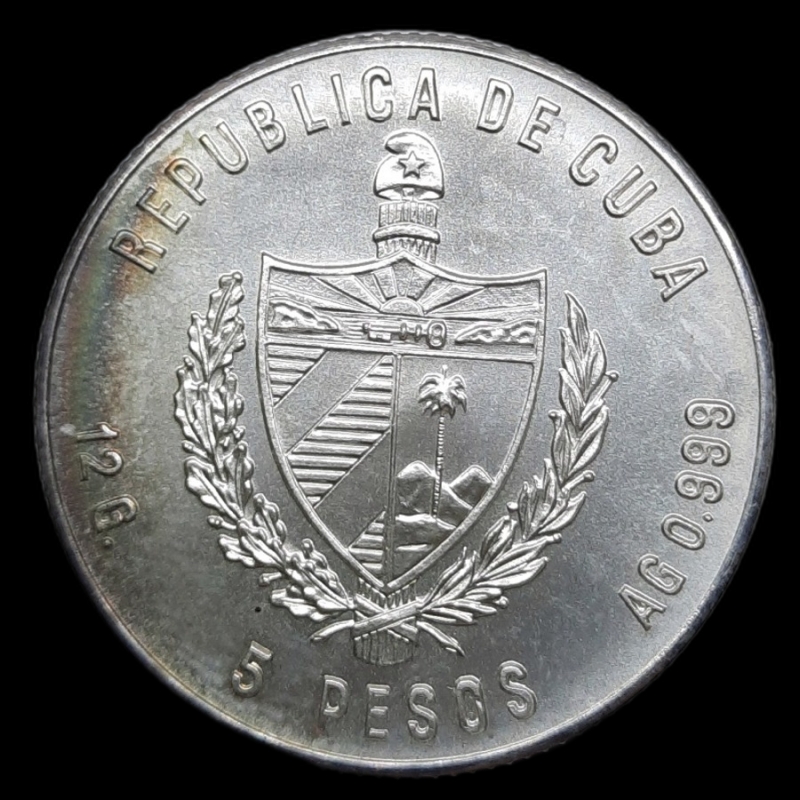 reverse: CUBA. 5 pesos argento 1982 Miguel De Cervantes 12 gr.   FDC