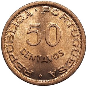 reverse: ANGOLA. 50 Centavos 1954, FDC ROSSO
