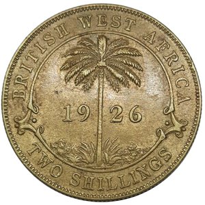 reverse: BRITISH WEST AFRICA .George V, 2 Shillings 1926,BB++