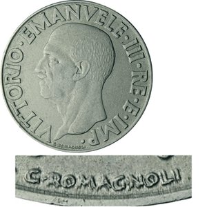 obverse: 1 lira impero 1939 .sdoppiamento firma ROMAGNOLI, SPL